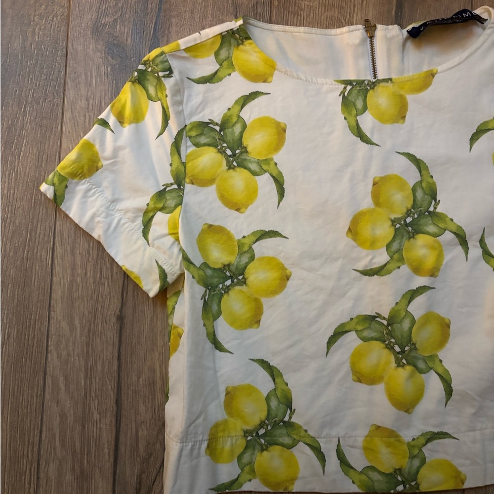 Katie Kime Lemon Print Crop Top Size Medium Made in USA Preppy Summer - Picture 4 of 10